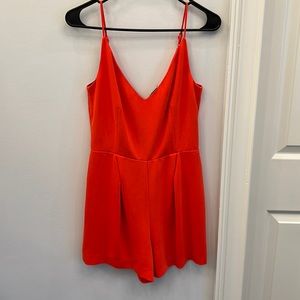 Poy- poppy red (Coral) Bebe Romper with lace back